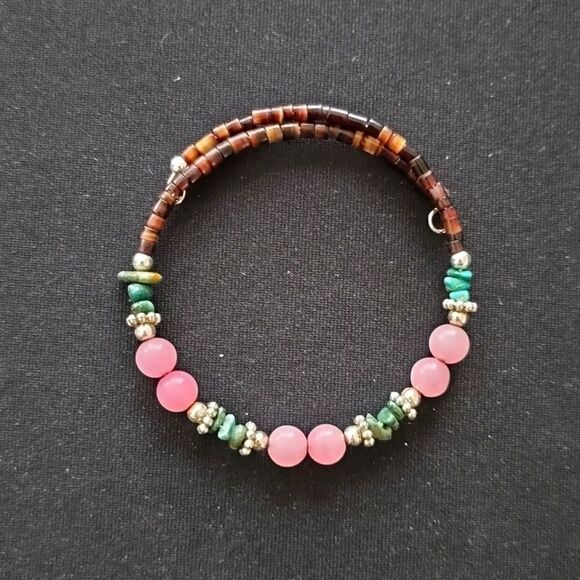 Handmade Beaded Bracelet with Turquoise & Rose Quartz - Picture 1 of 2